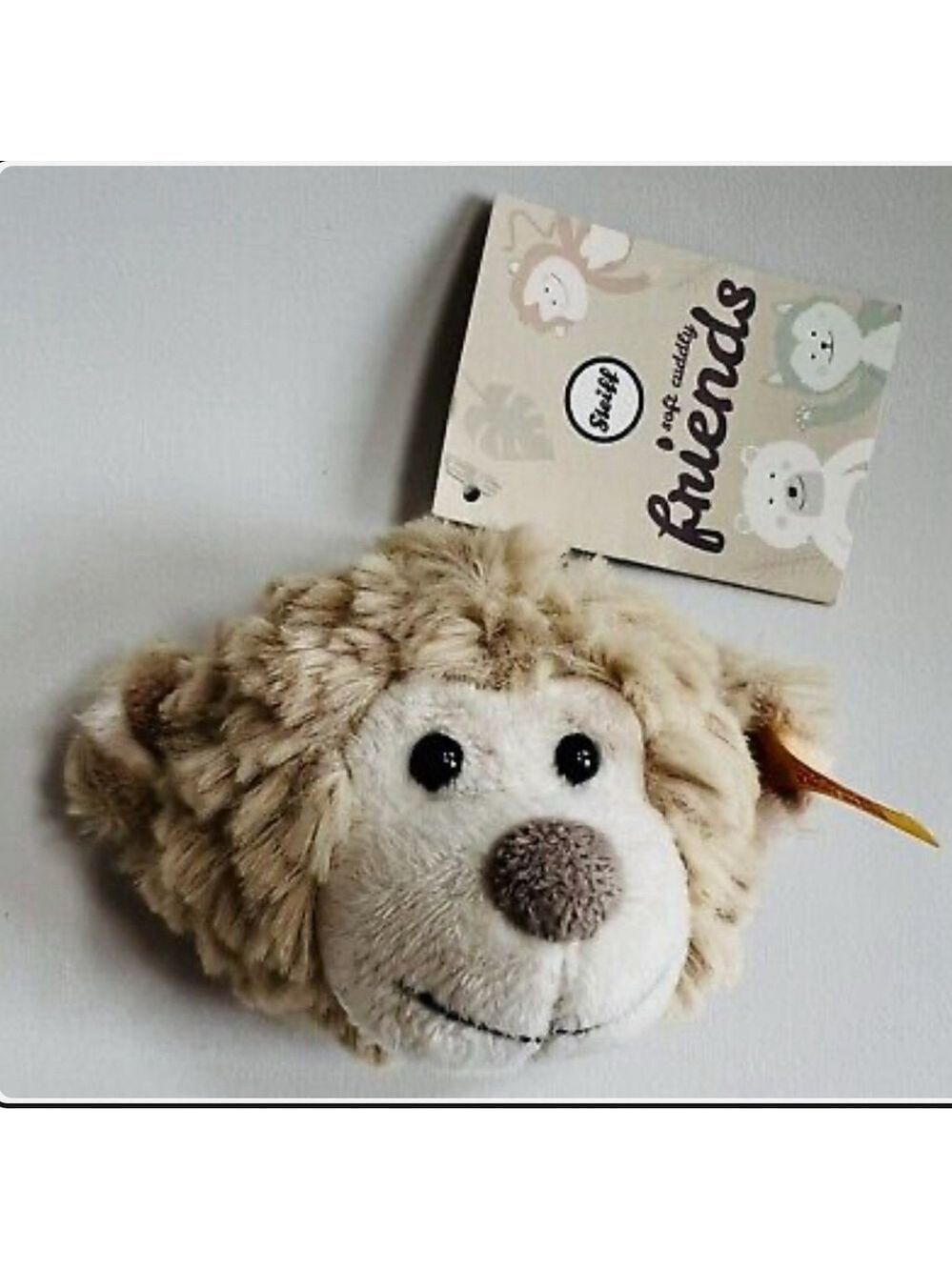 NWT Steiff Unisex Beige Bear Head Plush Keyring Clip - One Size